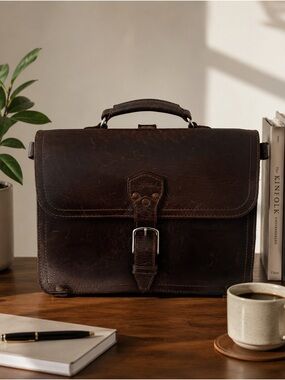 Saddleback Leather Vintage Dark Brown Leather Briefcase